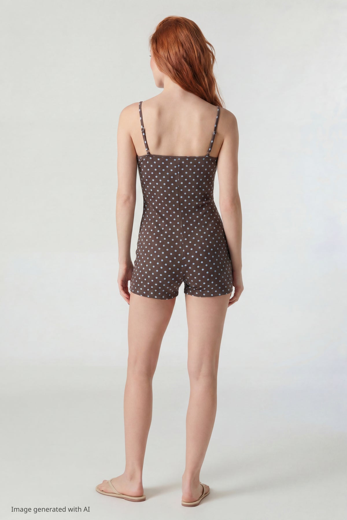 Alt View 3. Soft Ribbed Lace Trim Romper - Brown