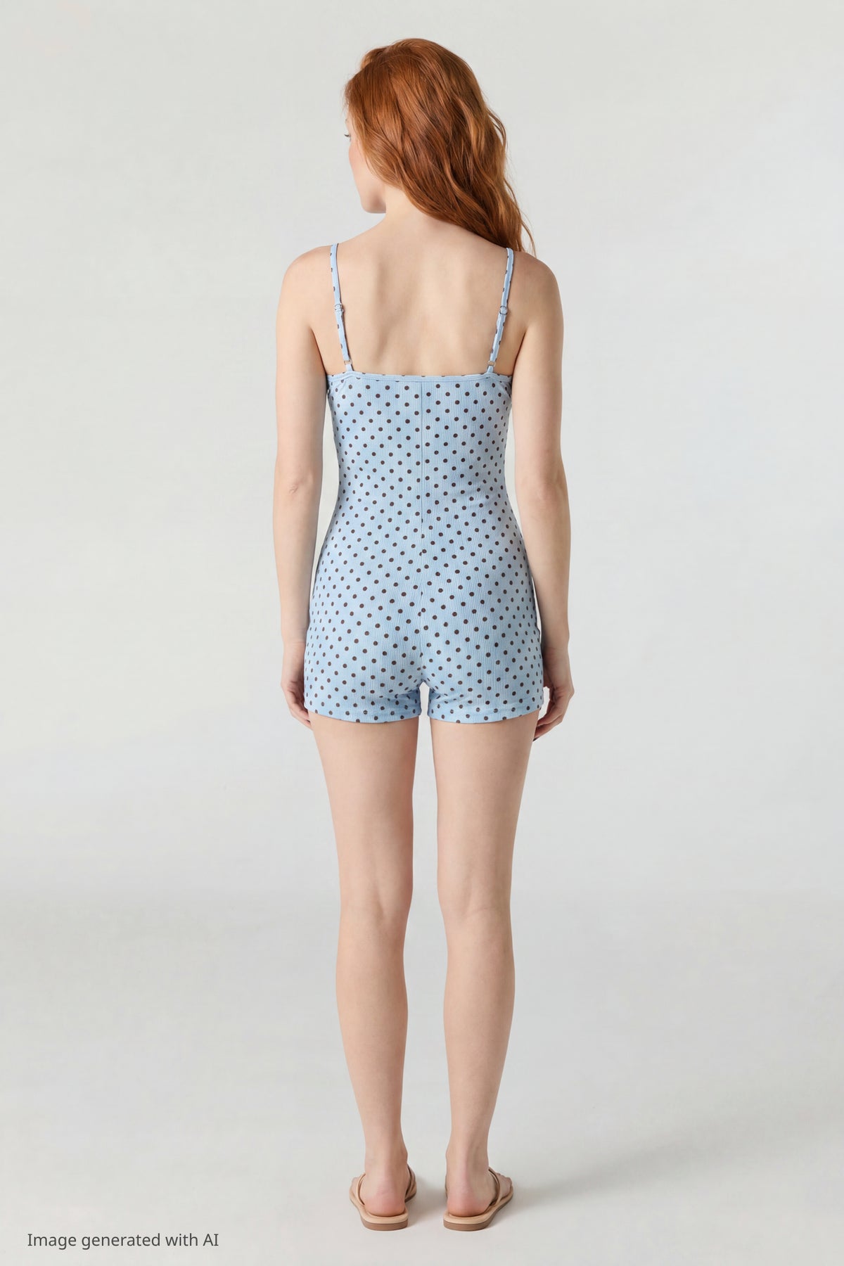 Alt View 3. Soft Ribbed Lace Trim Romper - Blue