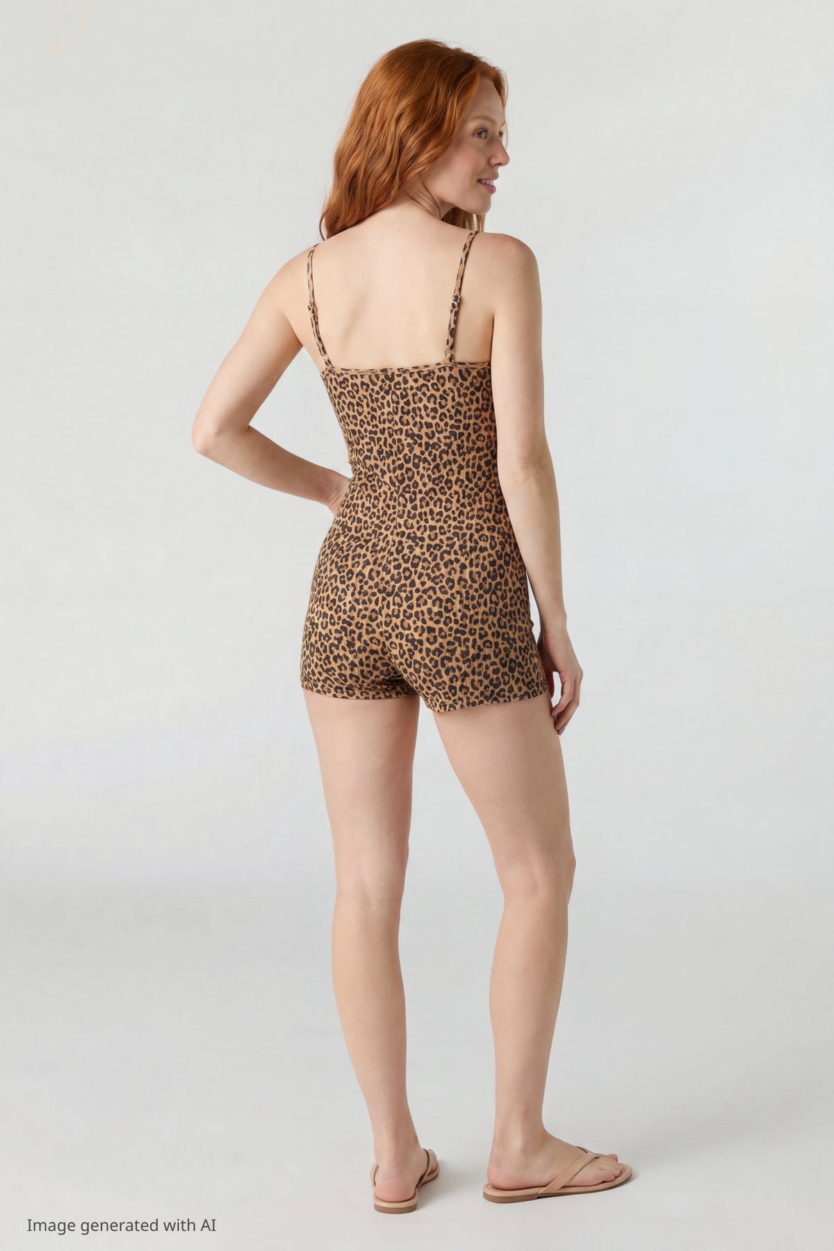 Alt View 2. Soft Ribbed Lace Trim Romper - Leopard