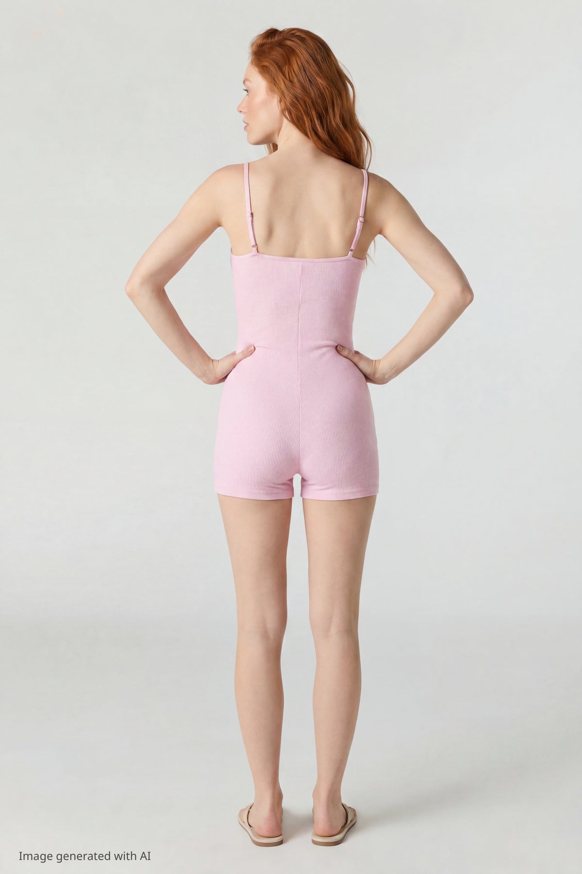 Alt View 3. Soft Ribbed Lace Trim Romper - Pink