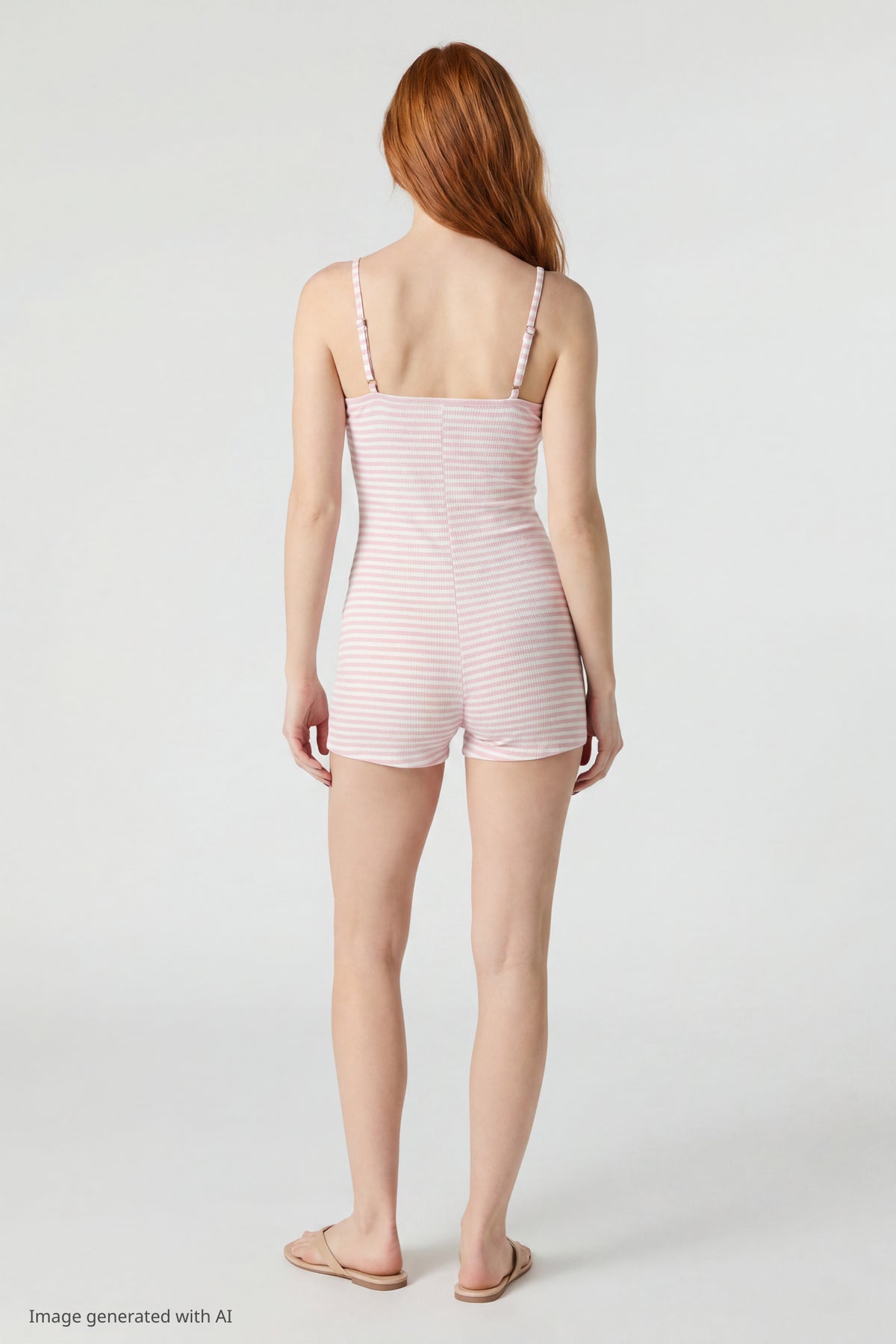 Alt View 2. Soft Ribbed Lace Trim Romper - Light Pink