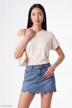 Denim Eyelet Trim Mini Skirt