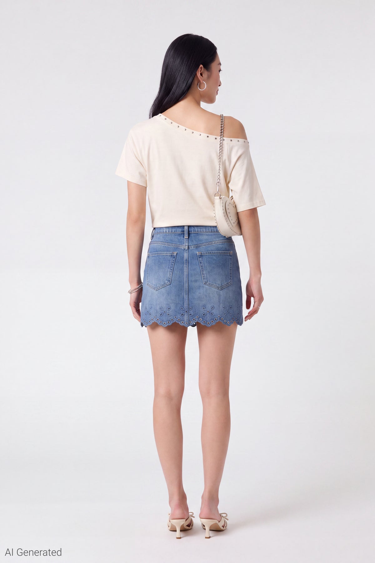 Alt View 3. Denim Eyelet Trim Mini Skirt - Blue