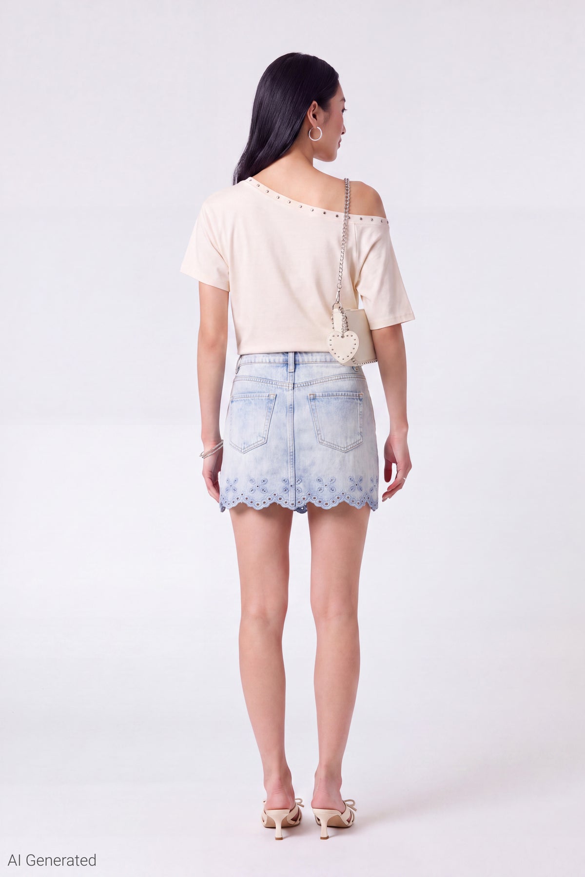Alt View 3. Denim Eyelet Trim Mini Skirt - Light Blue
