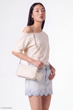 Denim Eyelet Trim Mini Skirt