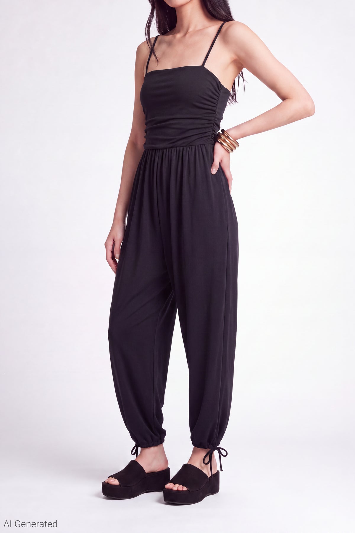 Alt View 4. Ruched Jumpsuit - Black