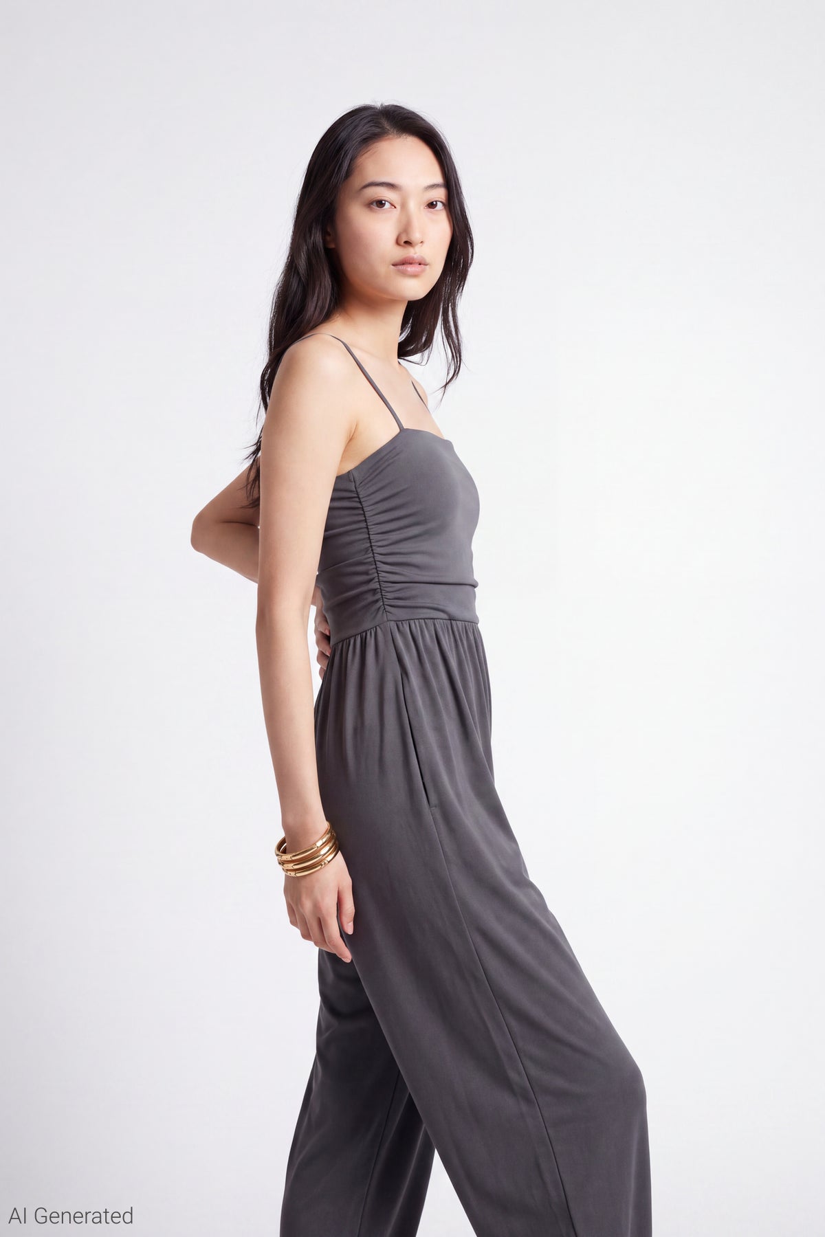 Alt View 3. Ruched Jumpsuit - Charcoal