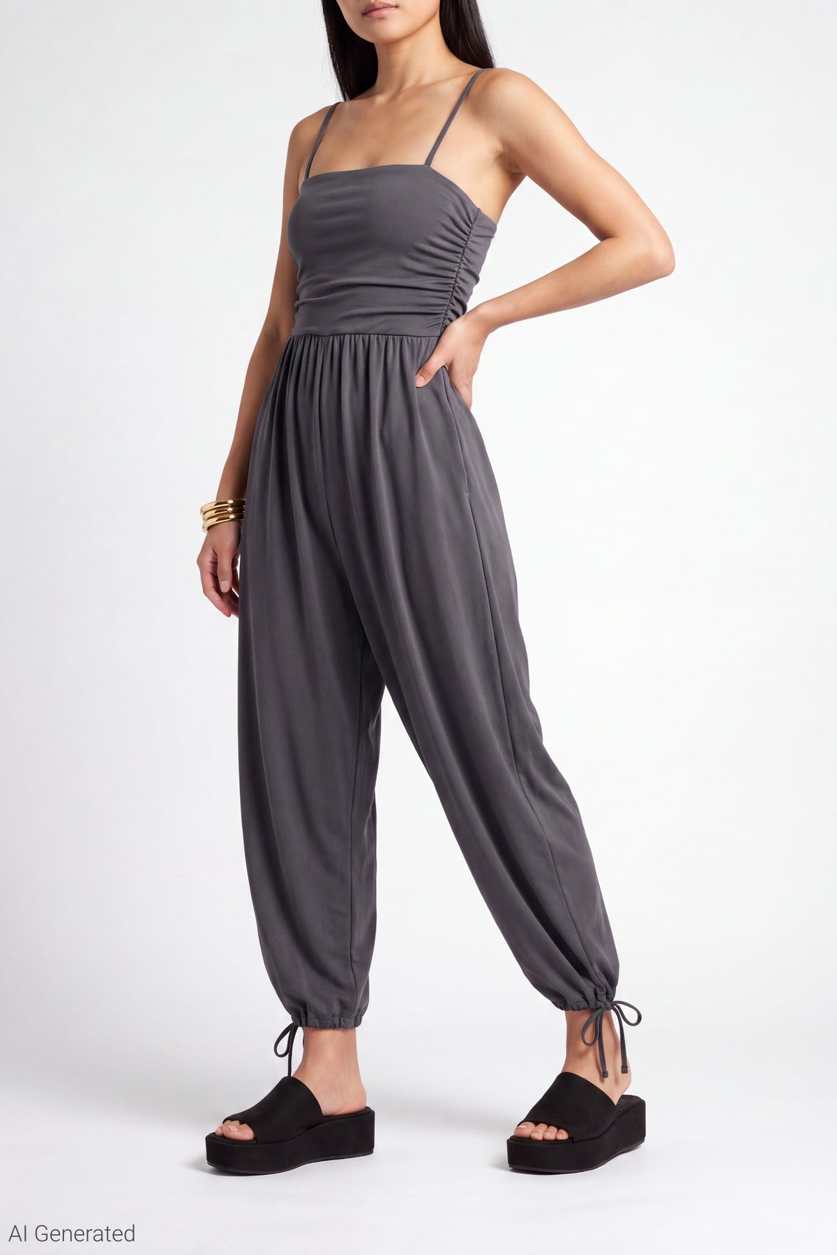 Alt View 4. Ruched Jumpsuit - Charcoal