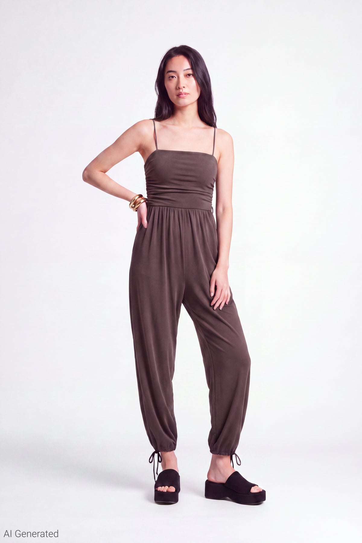 Ruched Jumpsuit - Brown