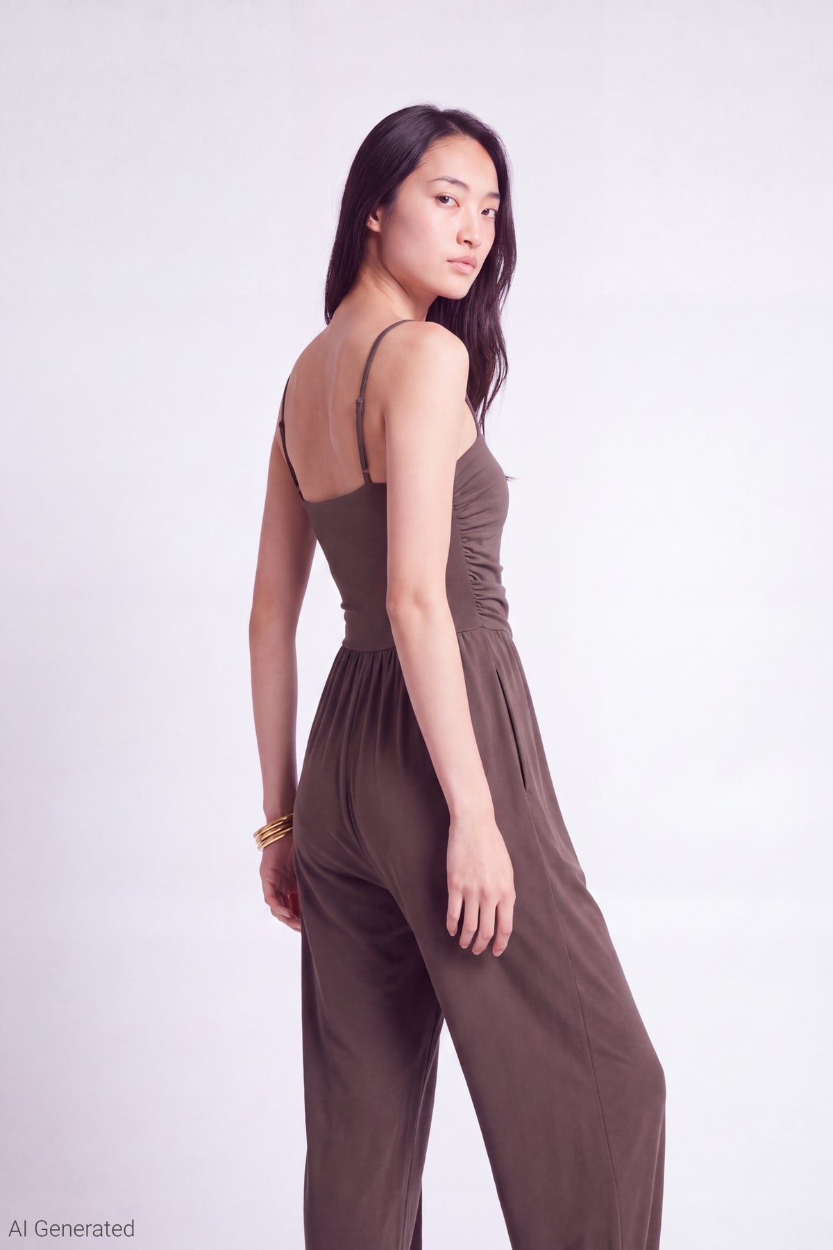 Alt View 3. Ruched Jumpsuit - Brown