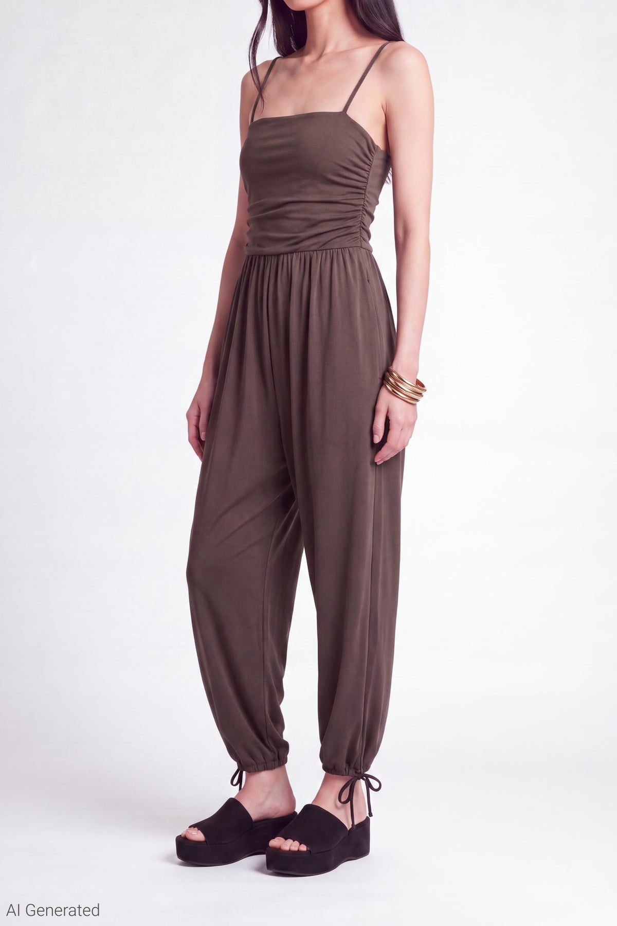 Alt View 4. Ruched Jumpsuit - Brown