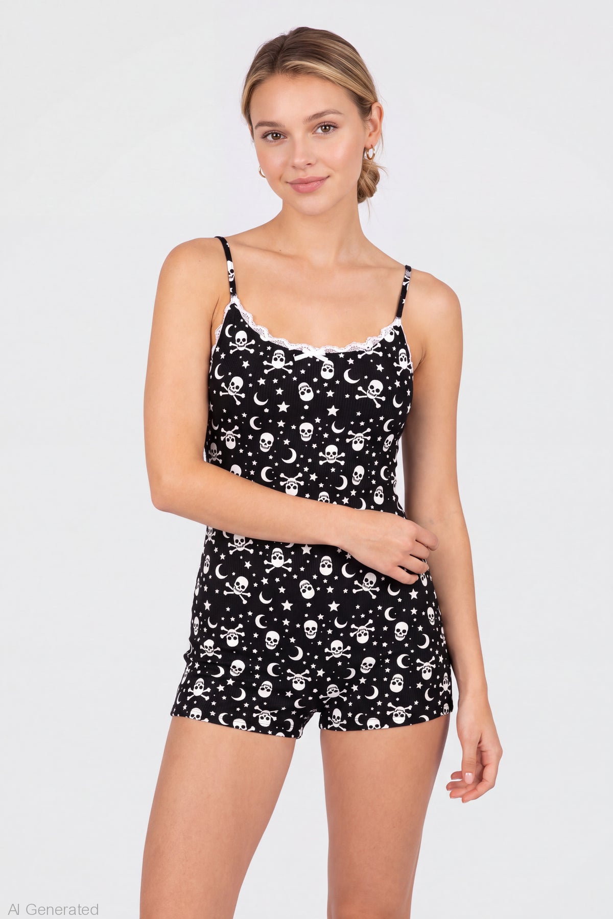Halloween Ribbed Pajama Romper - Black