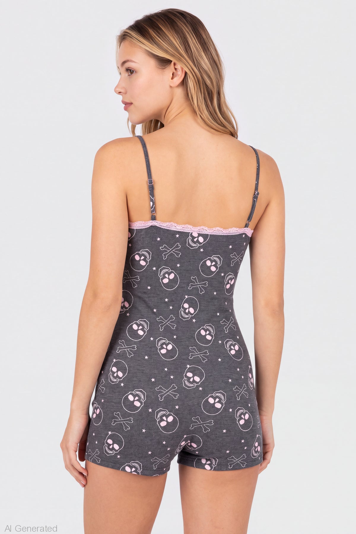 Alt View 2. Halloween Ribbed Pajama Romper - Charcoal