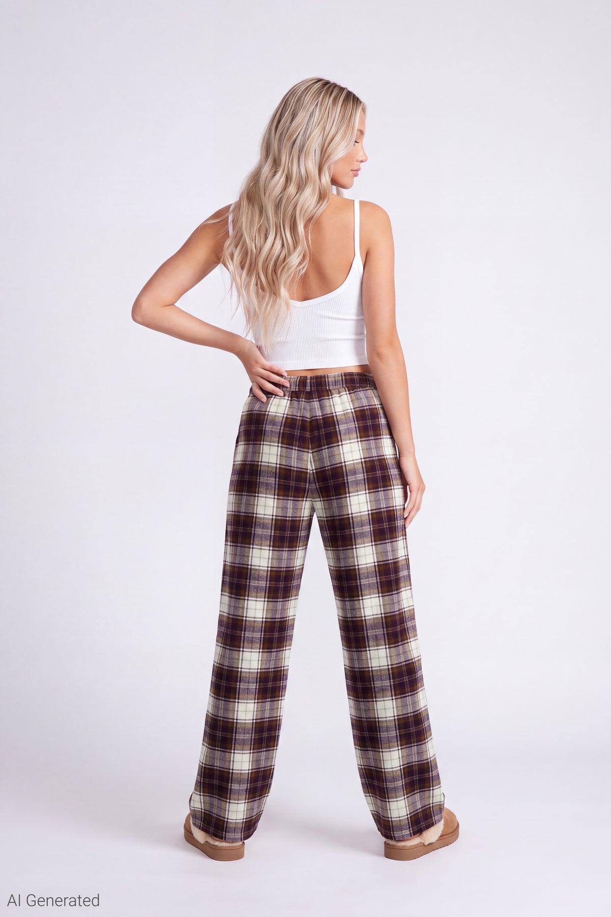 Alt View 2. Plaid Flannel Pajama Pant - Brown