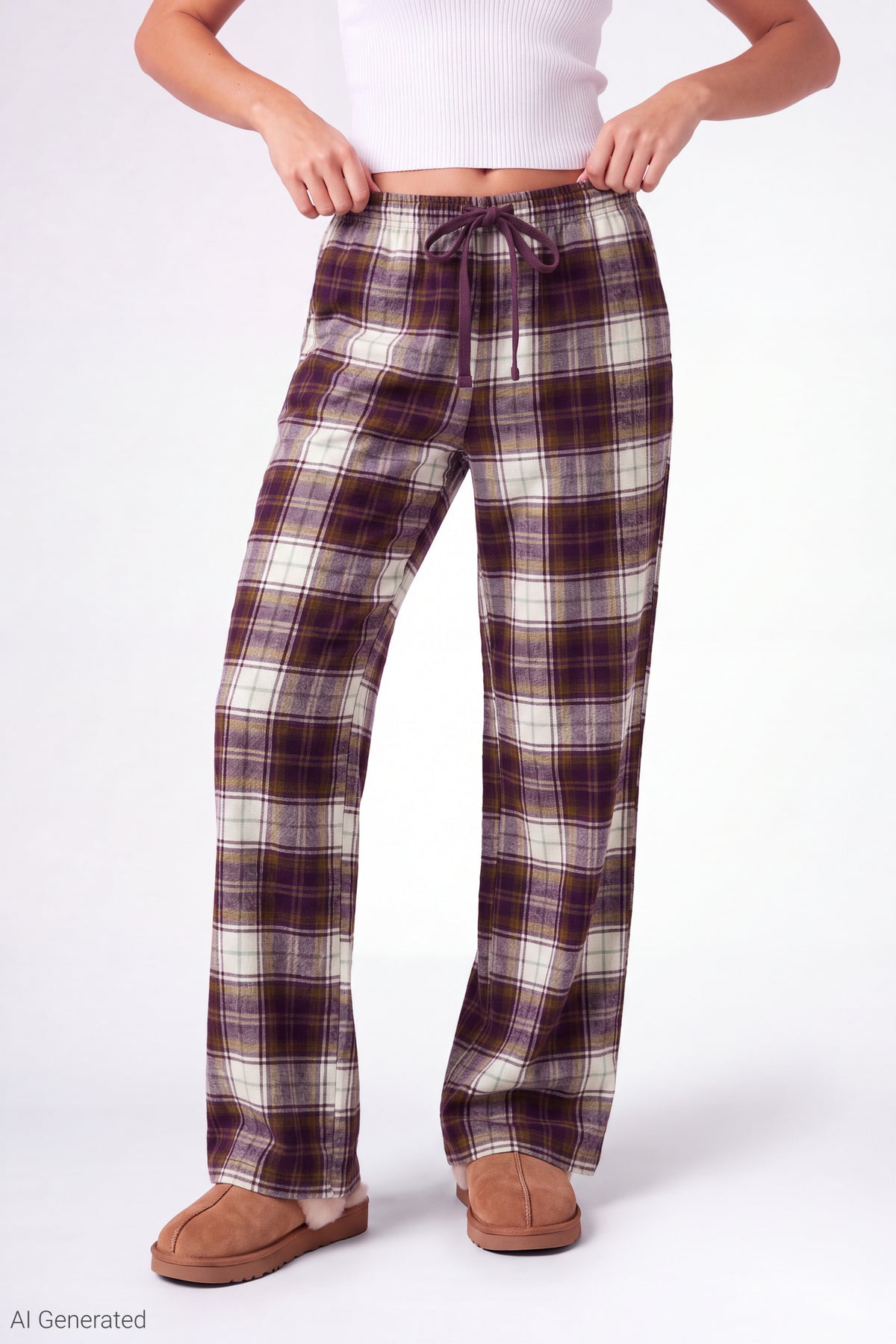 Alt View 3. Plaid Flannel Pajama Pant - Brown