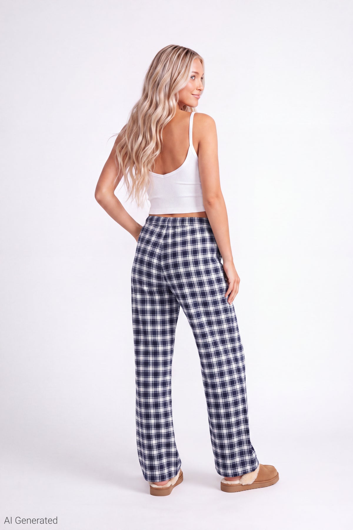 Alt View 2. Plaid Flannel Pajama Pant - Navy