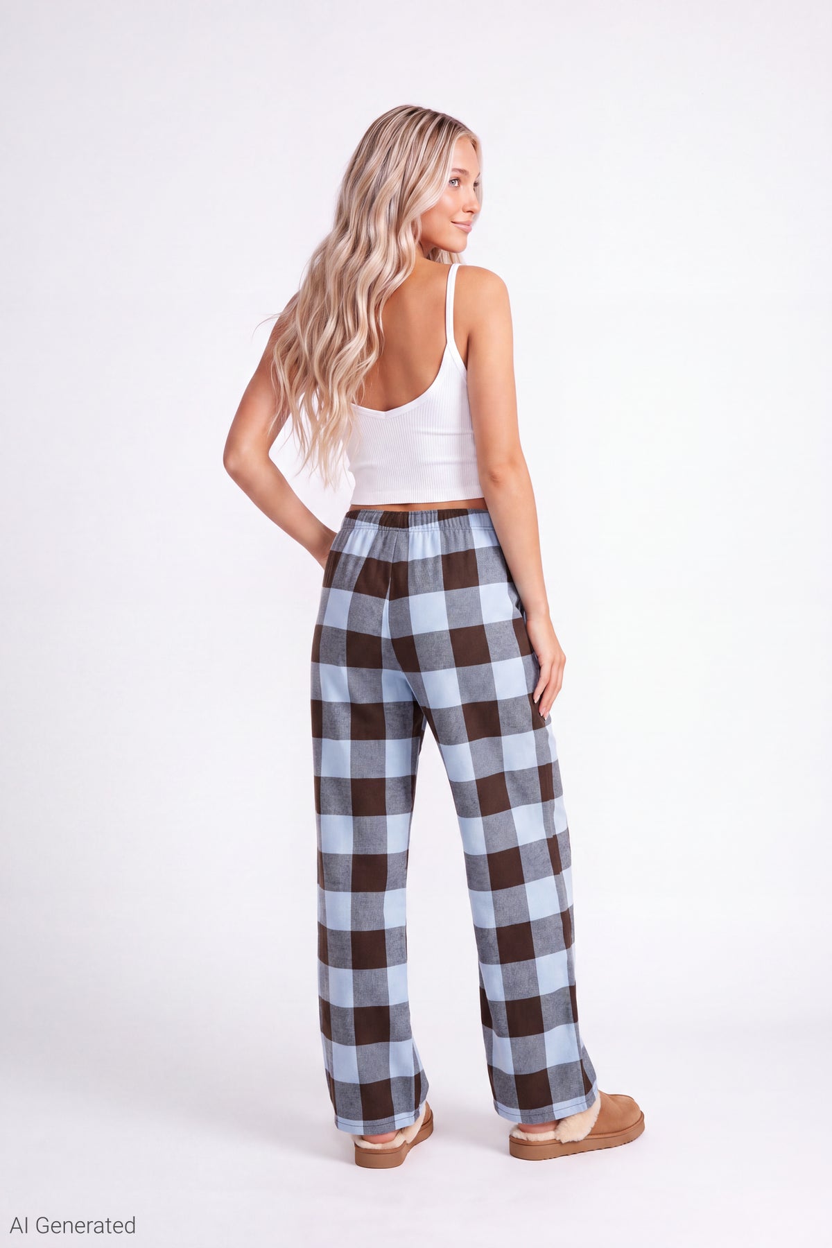 Alt View 2. Plaid Flannel Pajama Pant - Light Blue