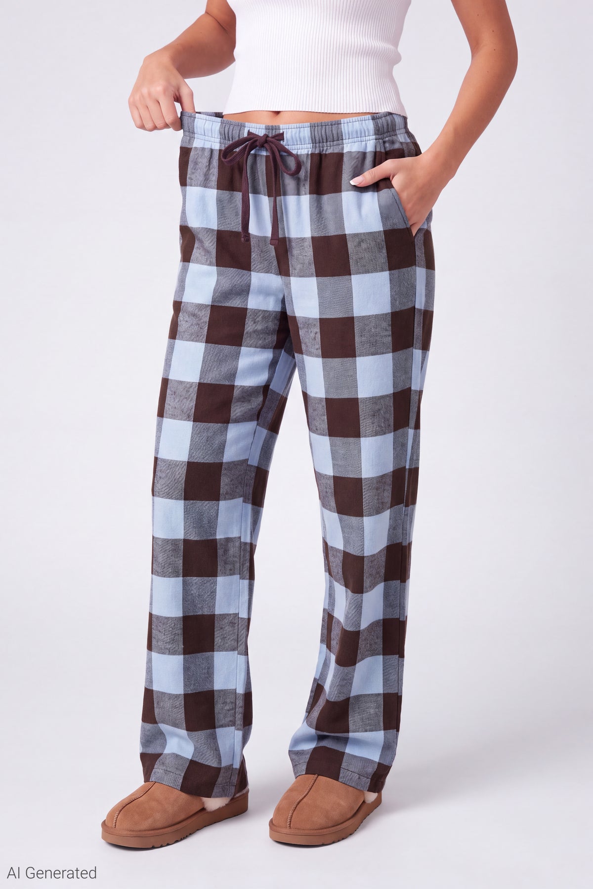 Alt View 3. Plaid Flannel Pajama Pant - Light Blue