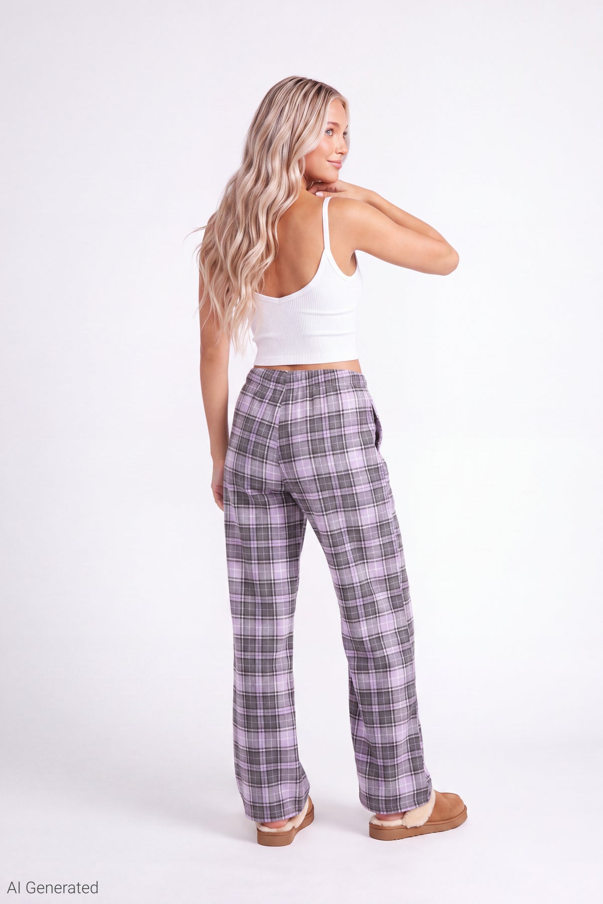 Alt View 2. Plaid Flannel Pajama Pant - Lilac