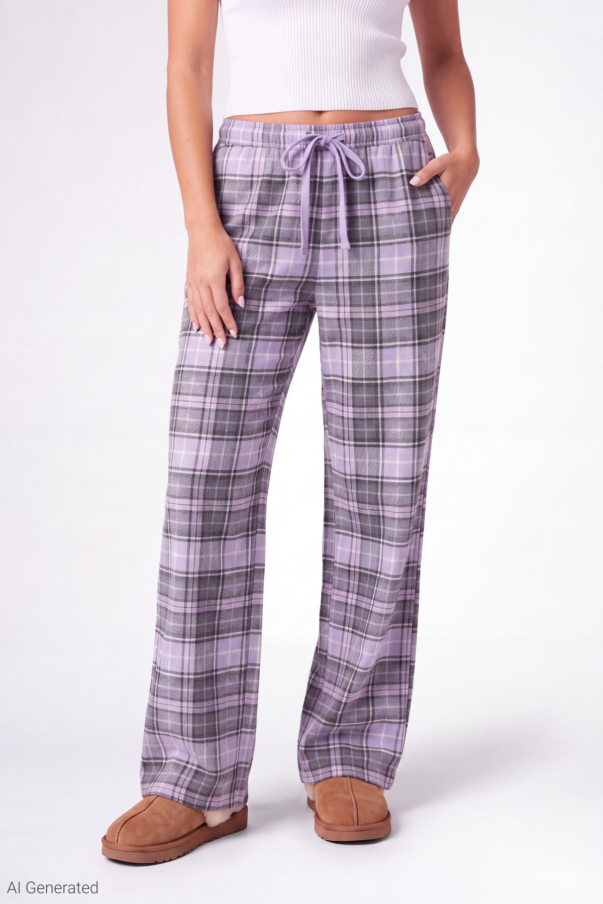 Alt View 3. Plaid Flannel Pajama Pant - Lilac