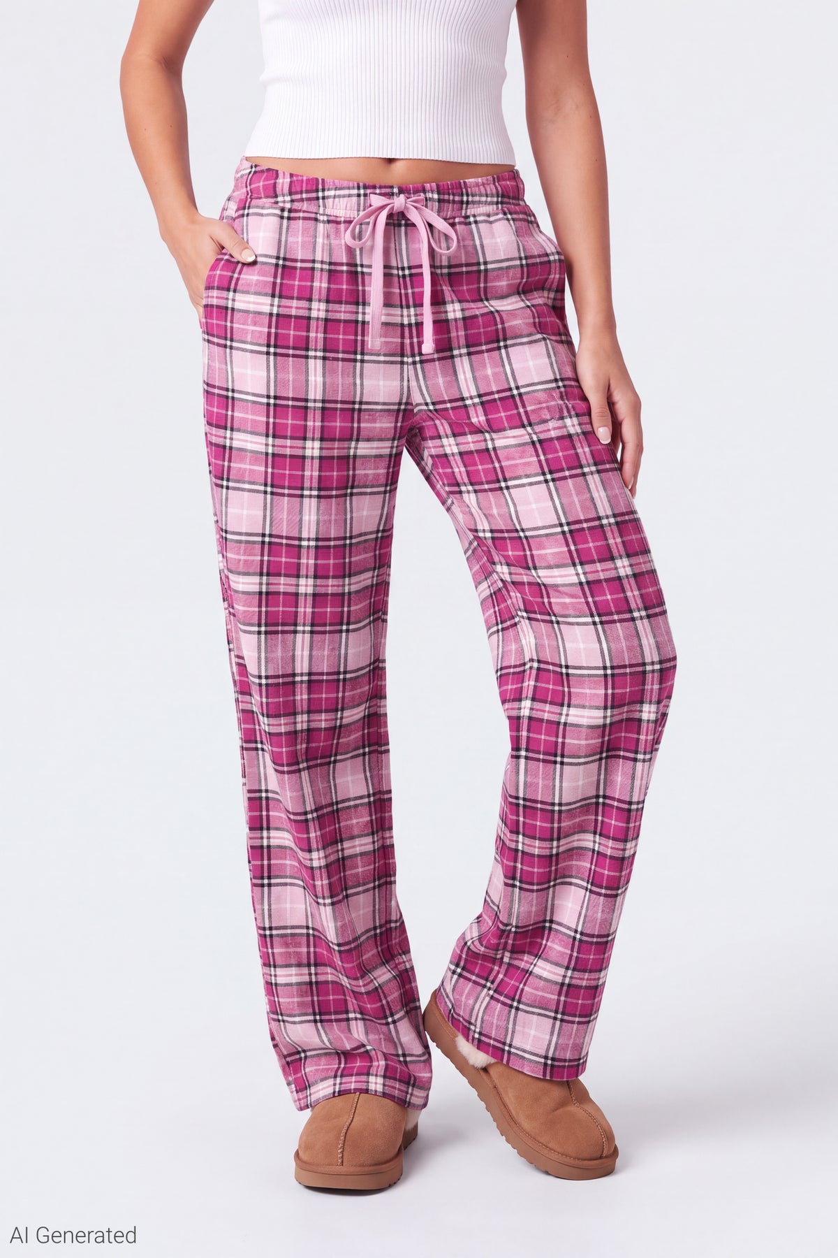 Alt View 3. Plaid Flannel Pajama Pant - Light Pink