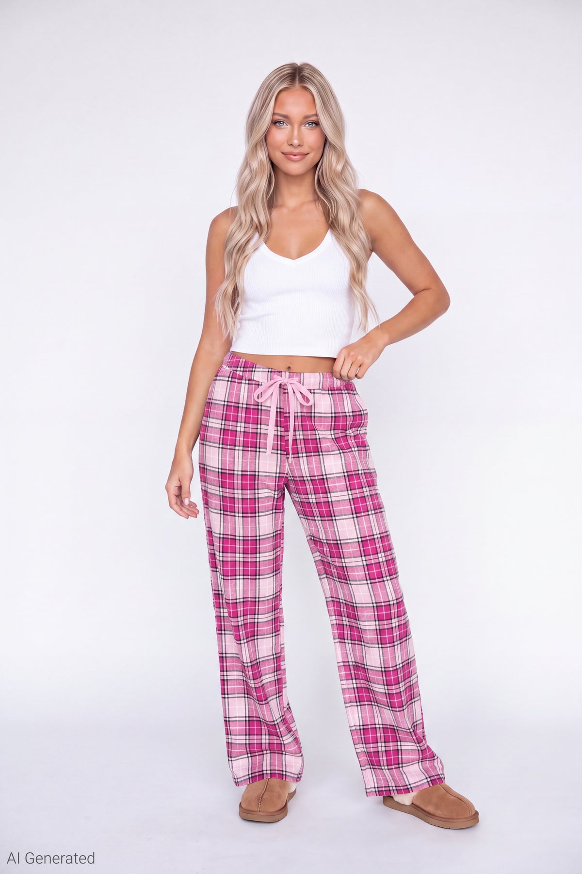 Plaid Flannel Pajama Pant - Light Pink