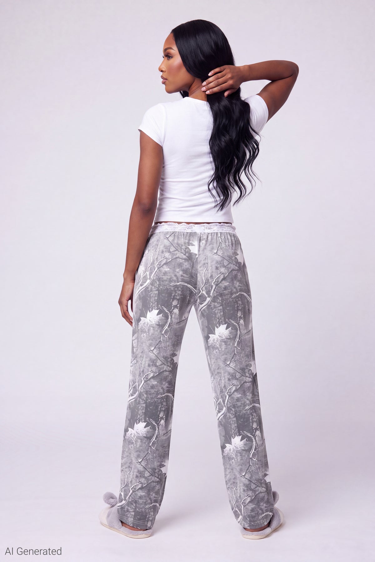 Alt View 2. Lace Trim Printed Pajama Pant - Heather Grey