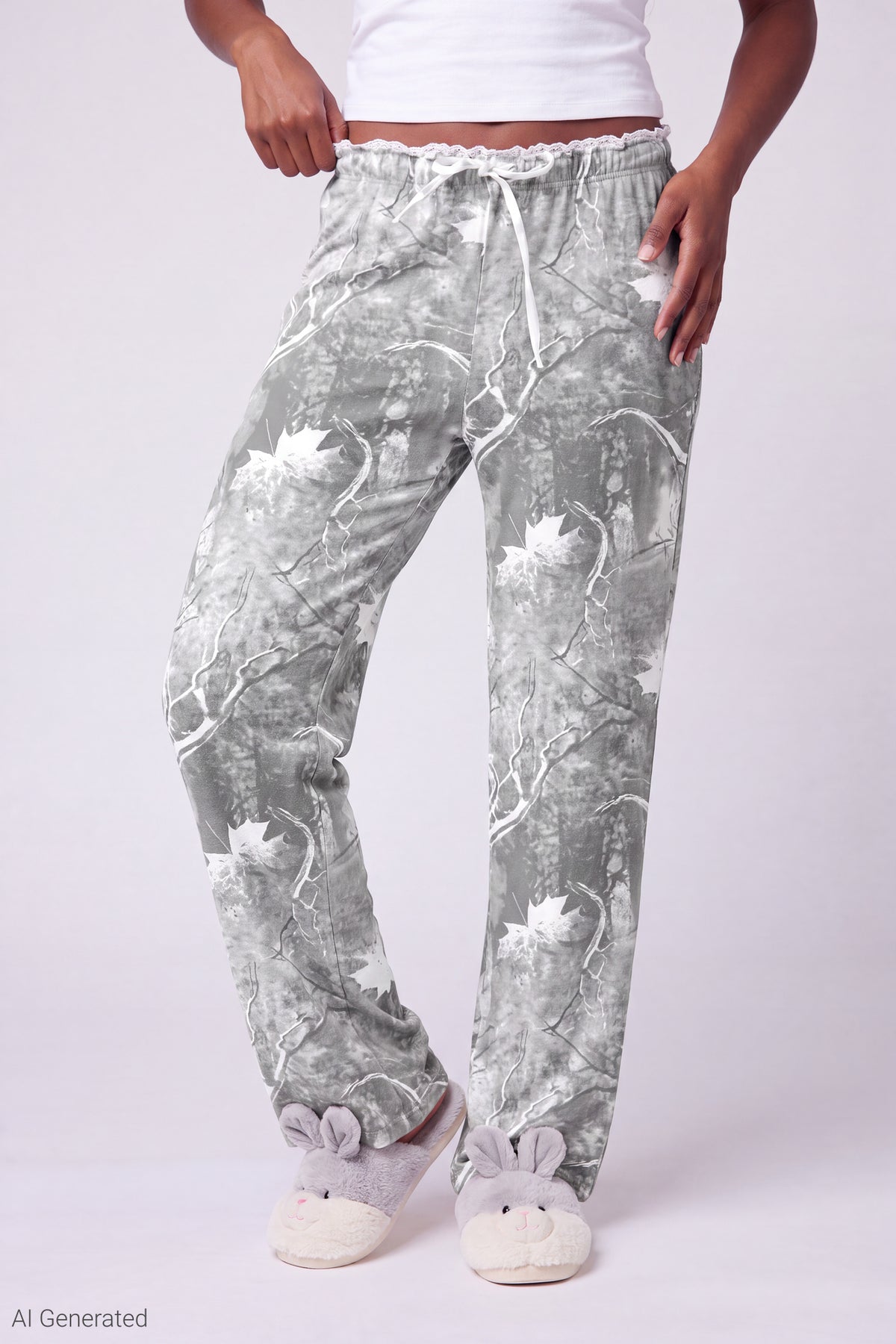 Alt View 3. Lace Trim Printed Pajama Pant - Heather Grey