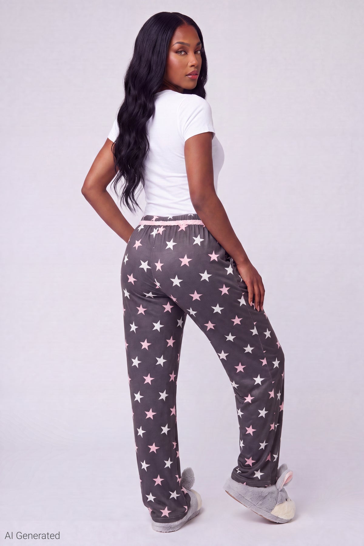 Alt View 2. Lace Trim Printed Pajama Pant - Dark Grey