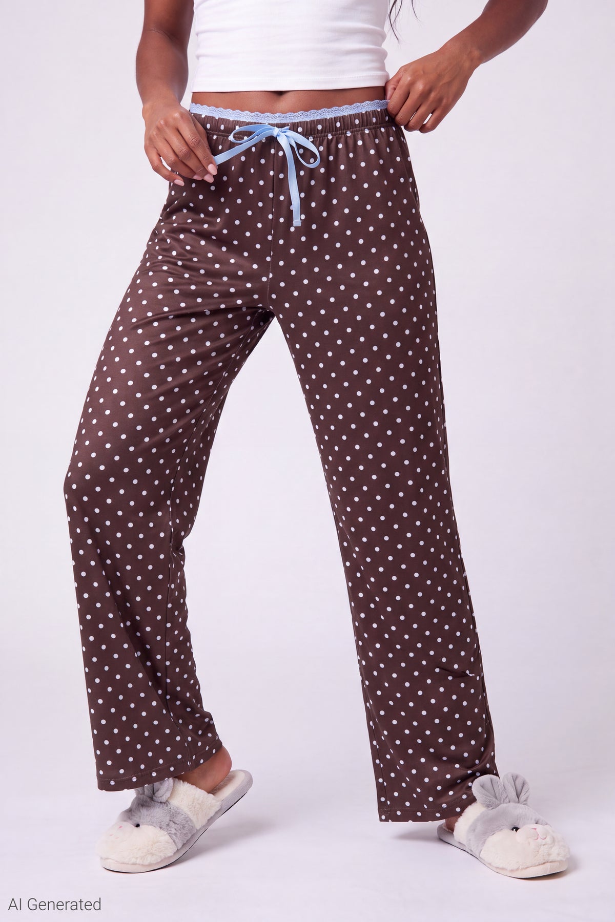 Alt View 3. Lace Trim Printed Pajama Pant - Brown