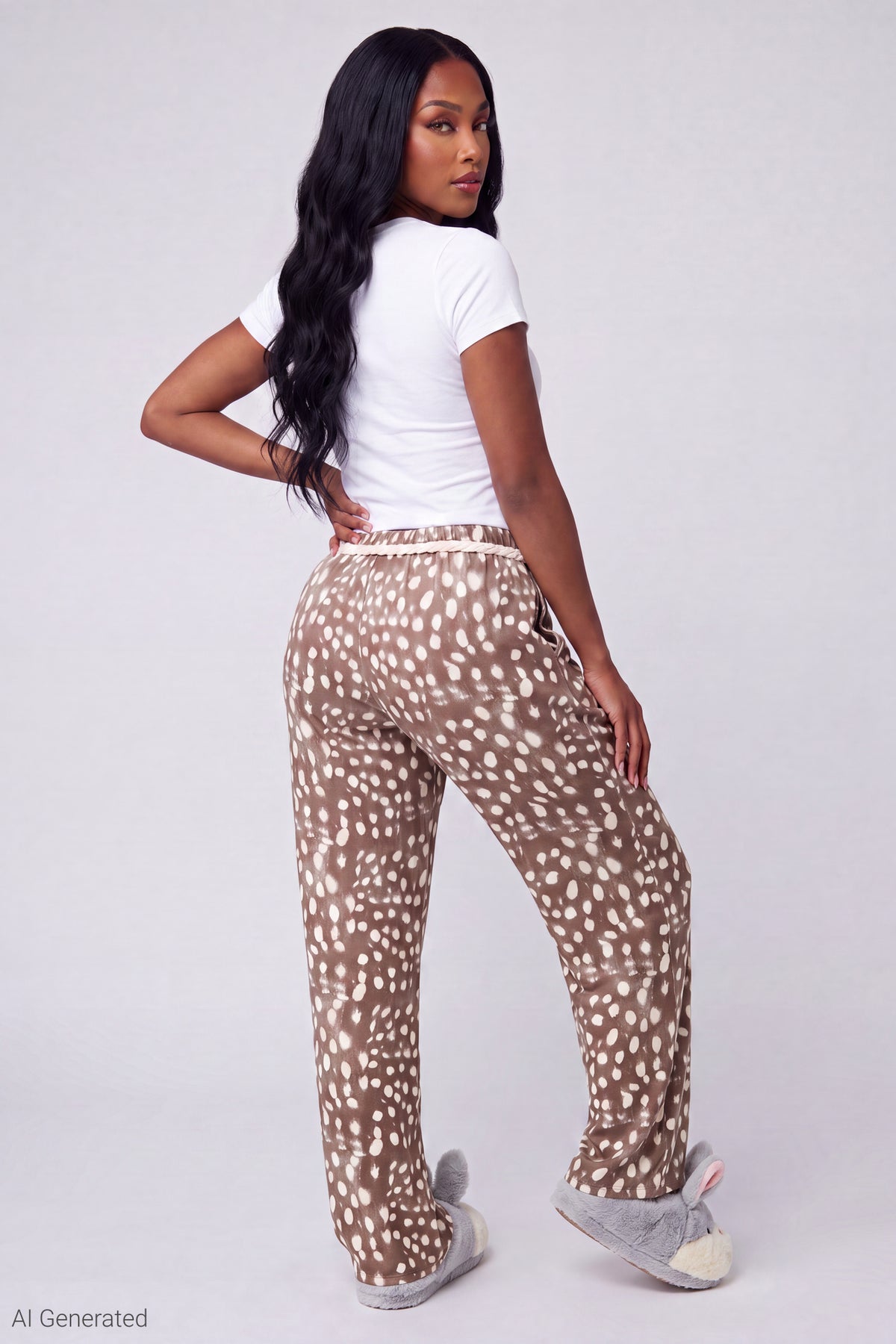 Alt View 2. Lace Trim Printed Pajama Pant - Tan