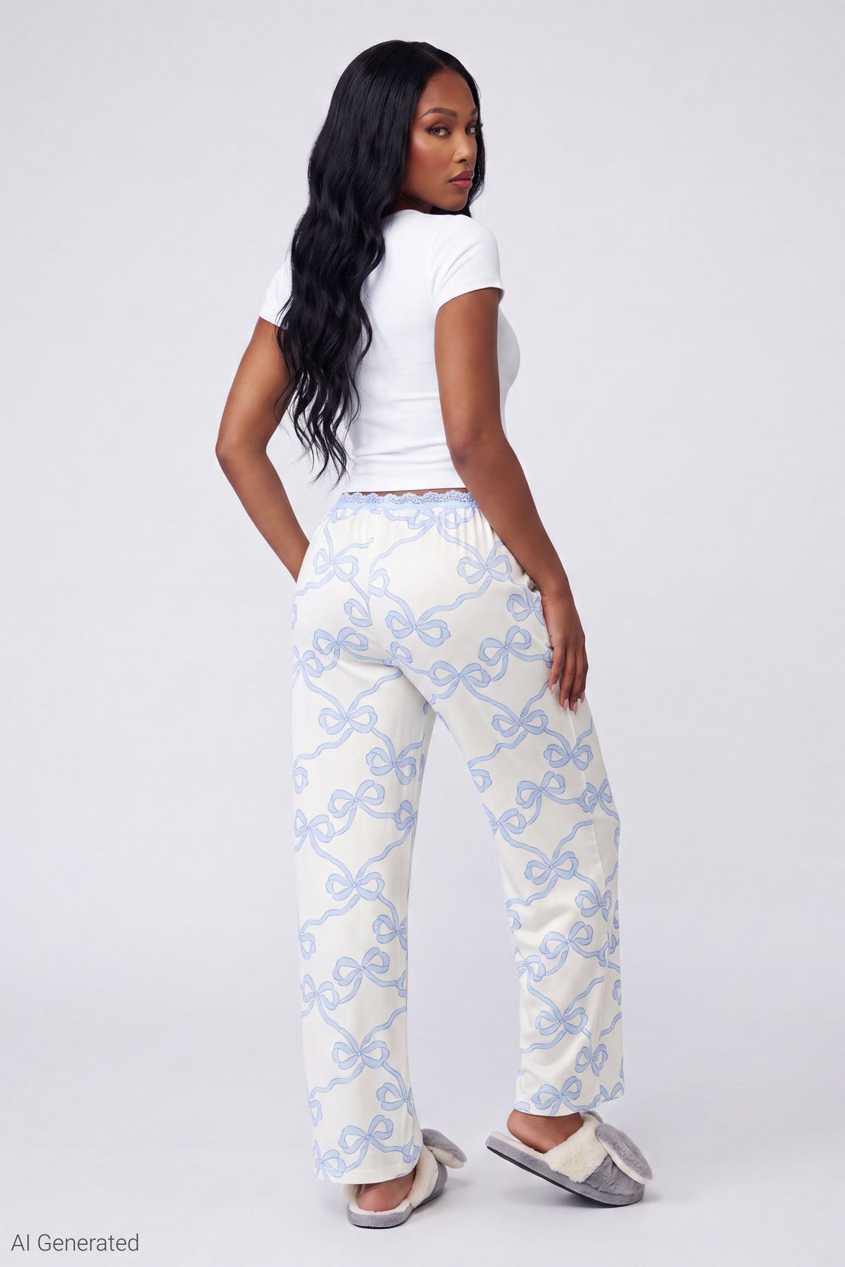 Alt View 2. Lace Trim Printed Pajama Pant - Ivory