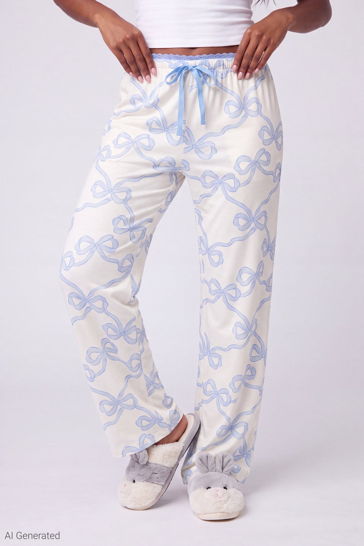 Alt View 3. Lace Trim Printed Pajama Pant - Ivory