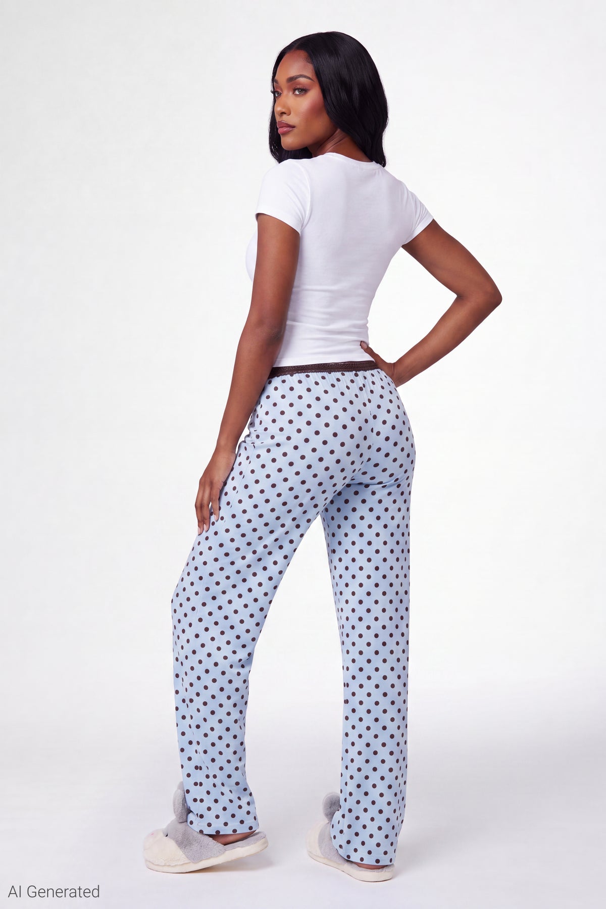 Alt View 2. Lace Trim Printed Pajama Pant - Blue