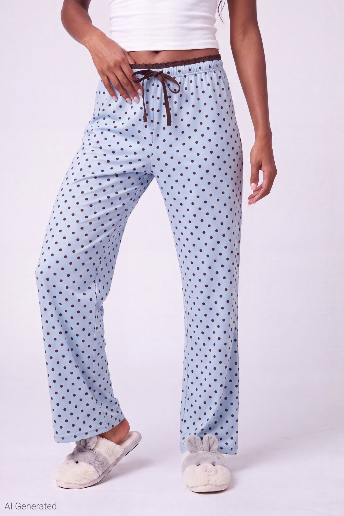 Alt View 3. Lace Trim Printed Pajama Pant - Blue