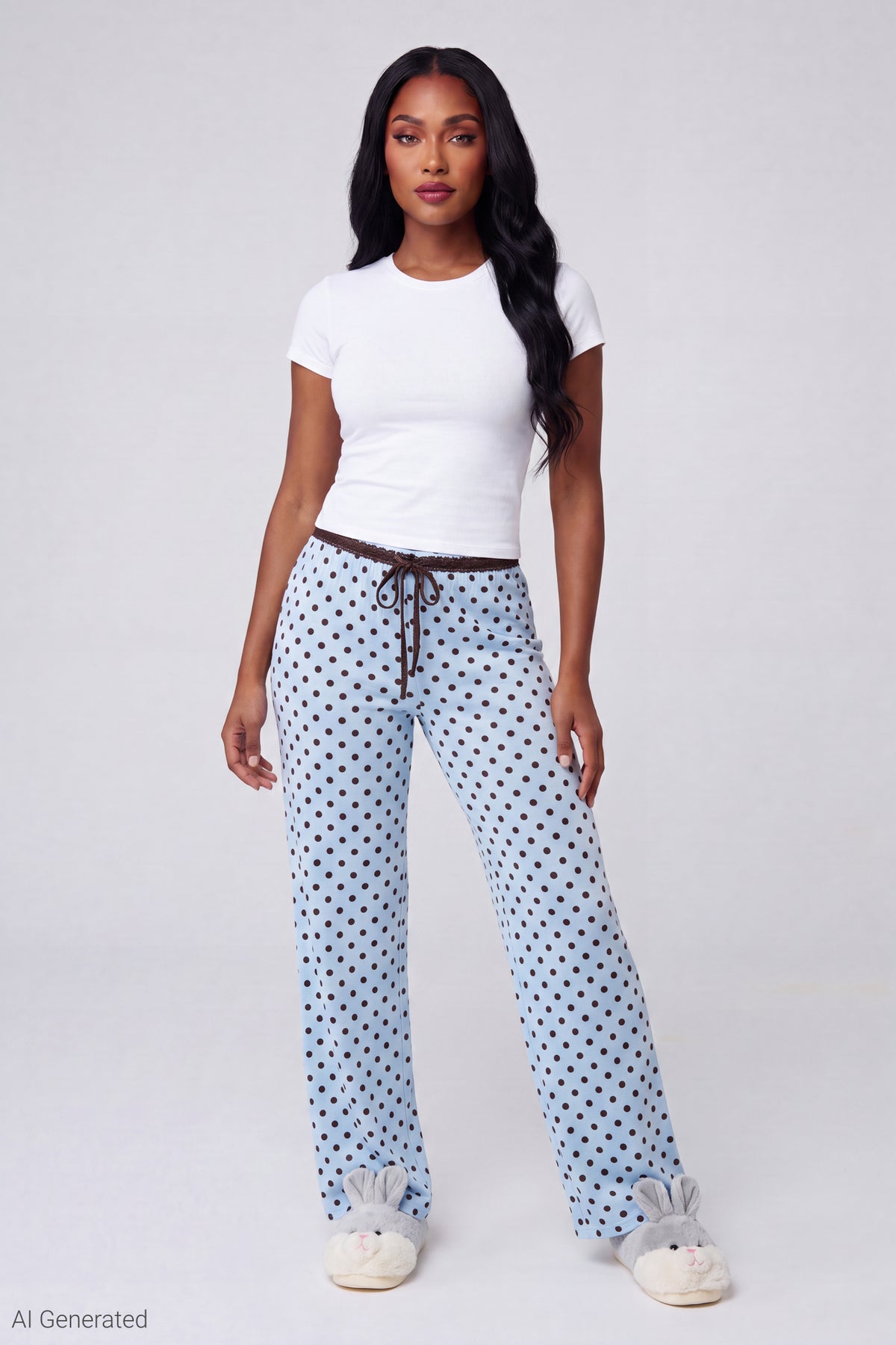 Lace Trim Printed Pajama Pant - Blue