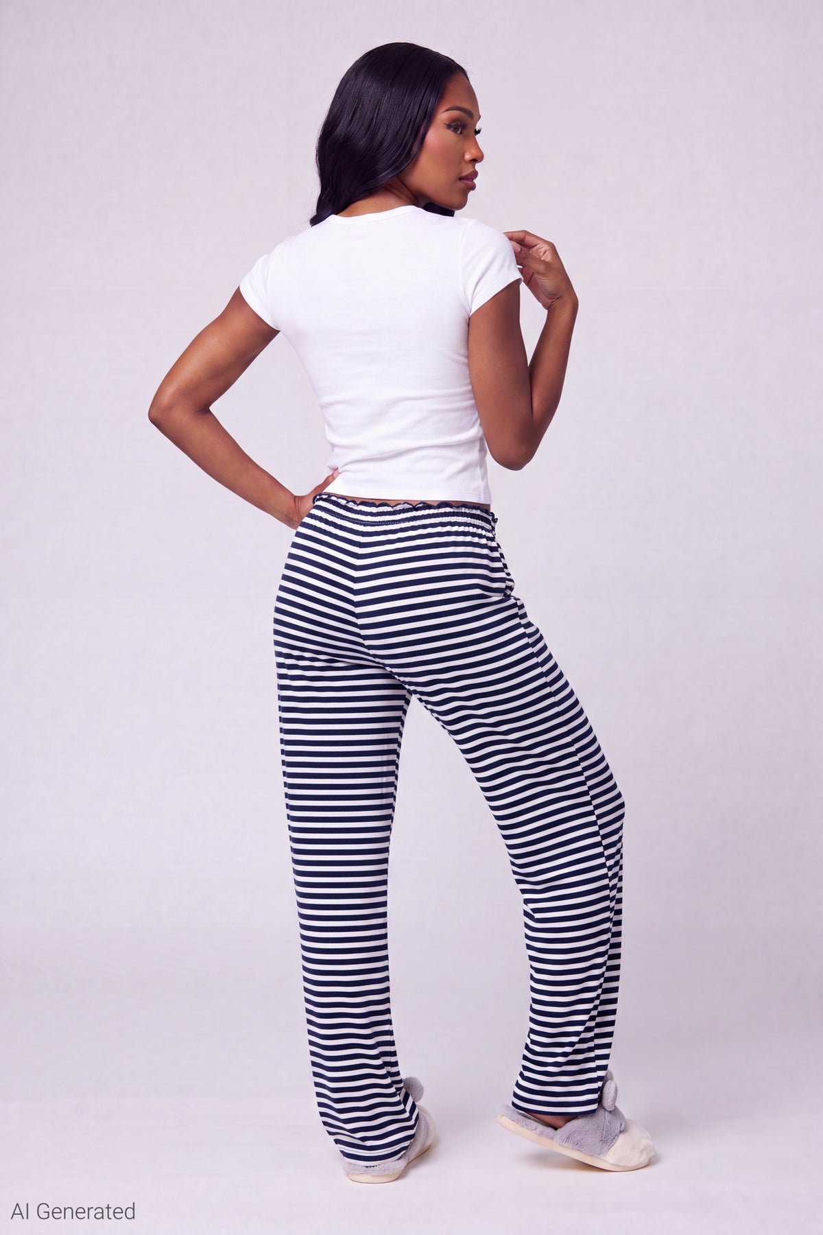 Alt View 2. Lace Trim Printed Pajama Pant - Navy