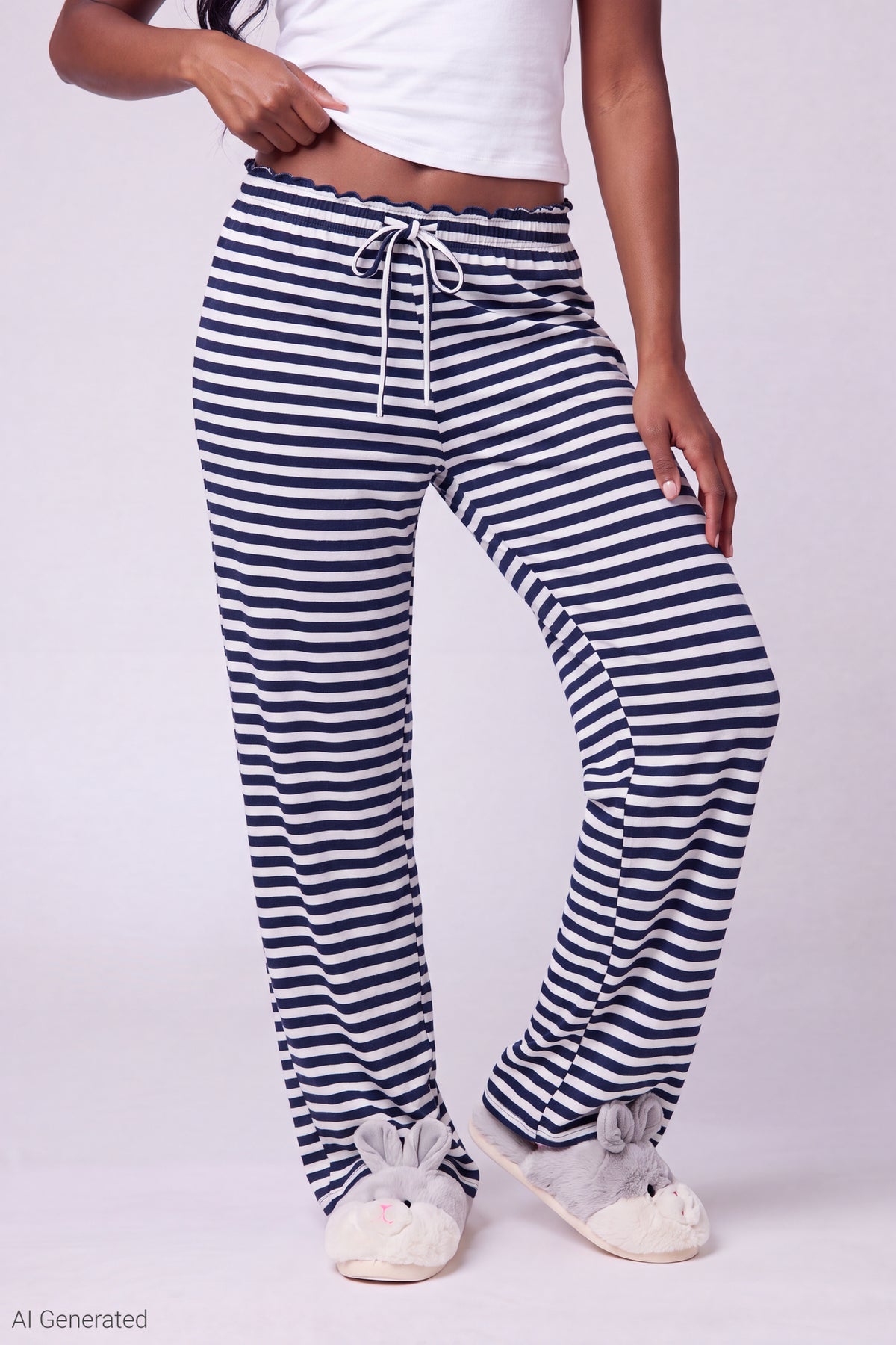 Alt View 3. Lace Trim Printed Pajama Pant - Navy