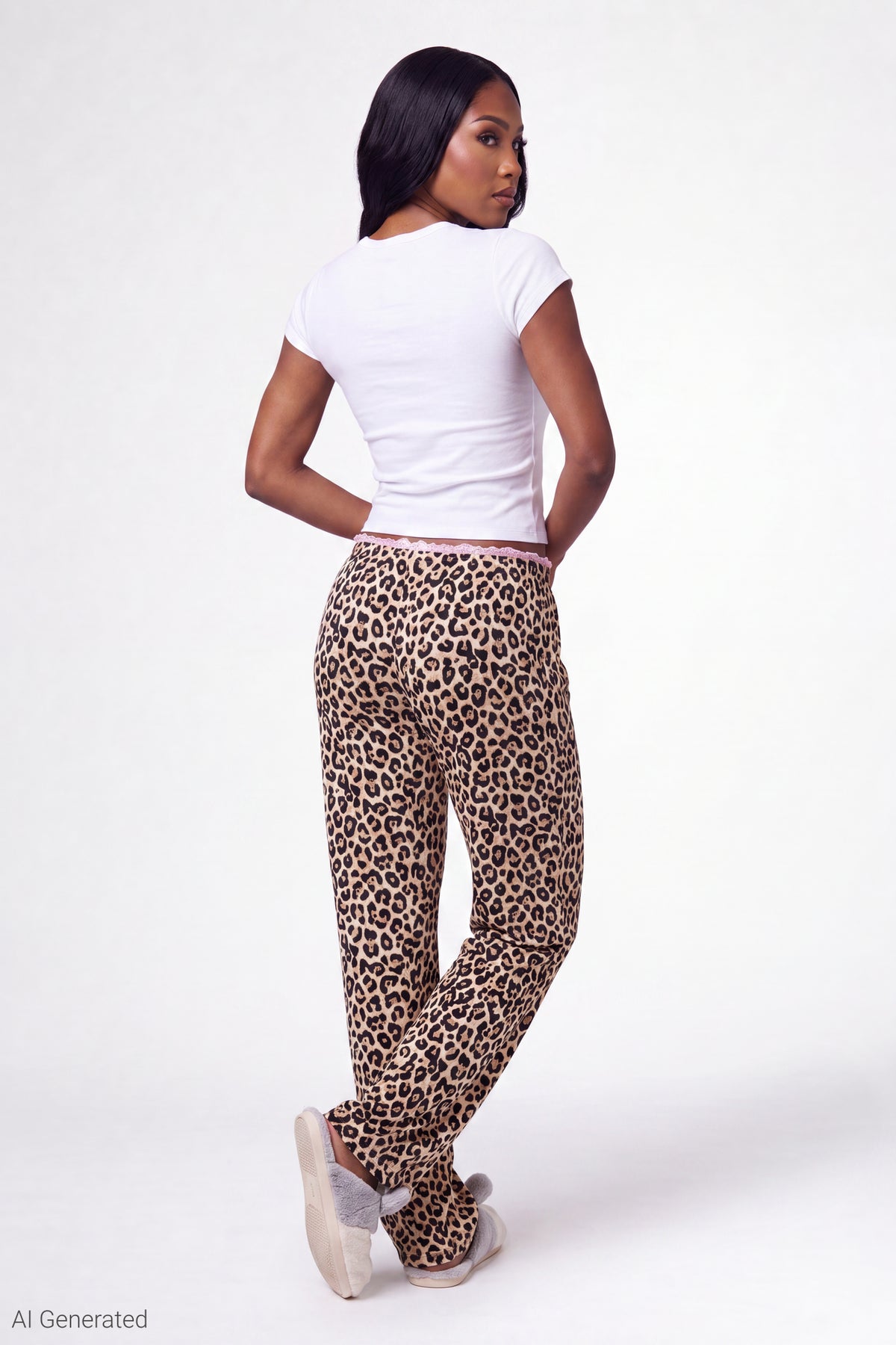 Alt View 2. Lace Trim Printed Pajama Pant - Leopard