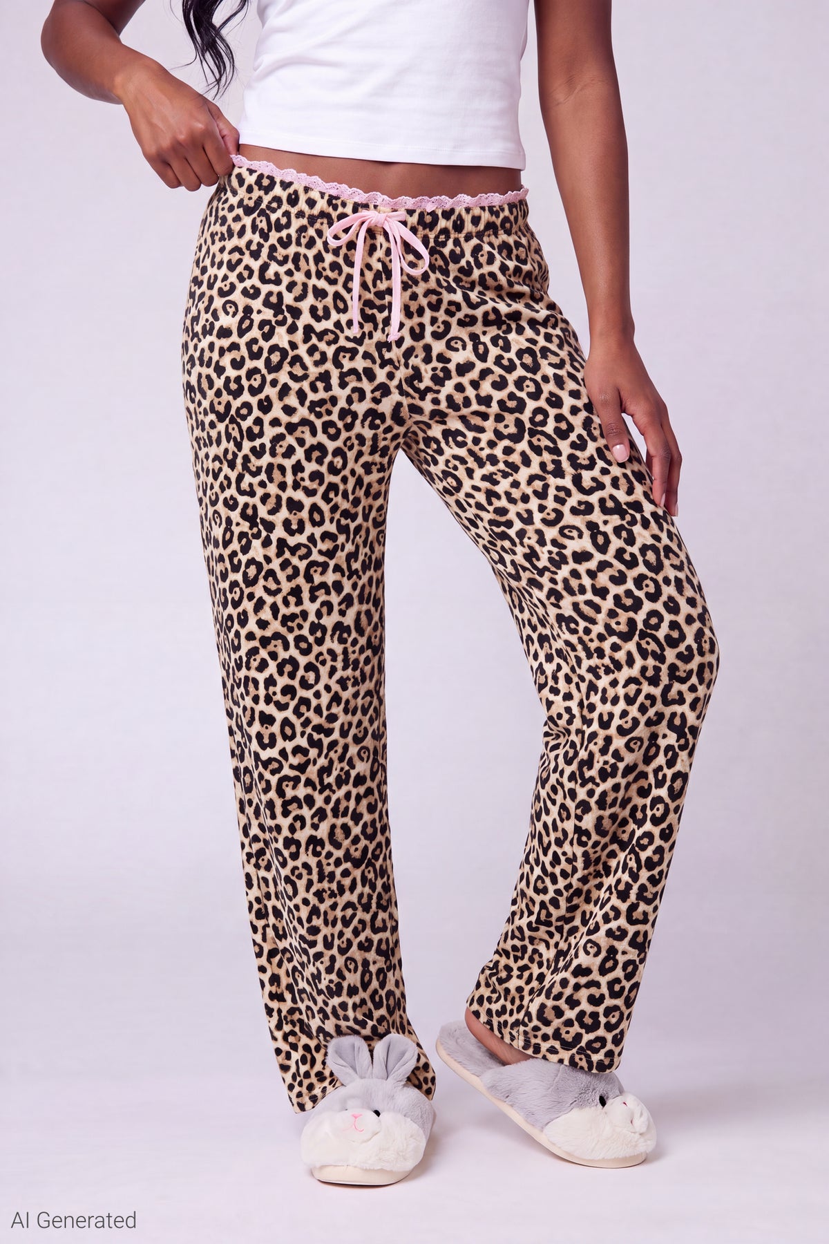 Alt View 3. Lace Trim Printed Pajama Pant - Leopard