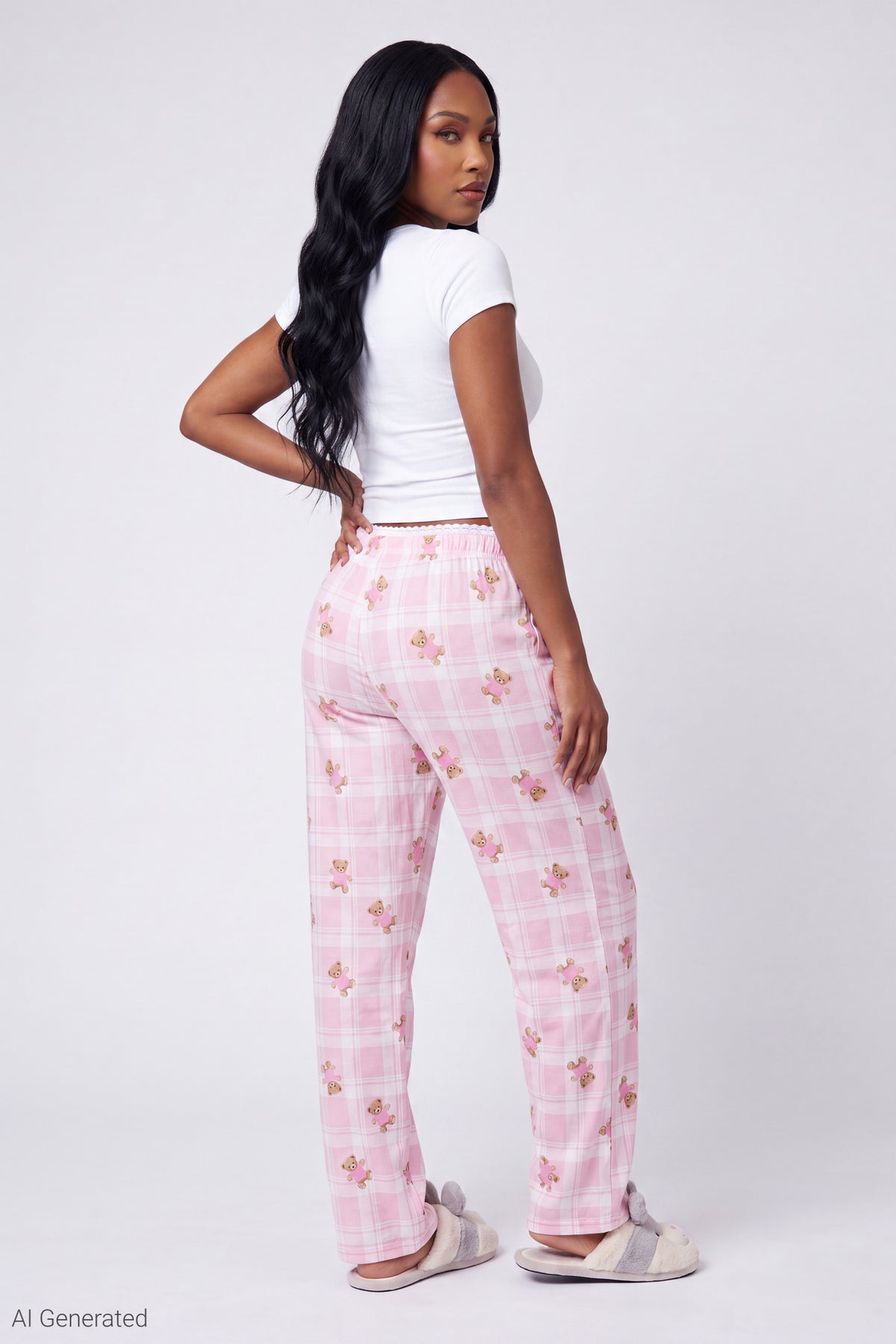 Alt View 2. Lace Trim Printed Pajama Pant - Pink