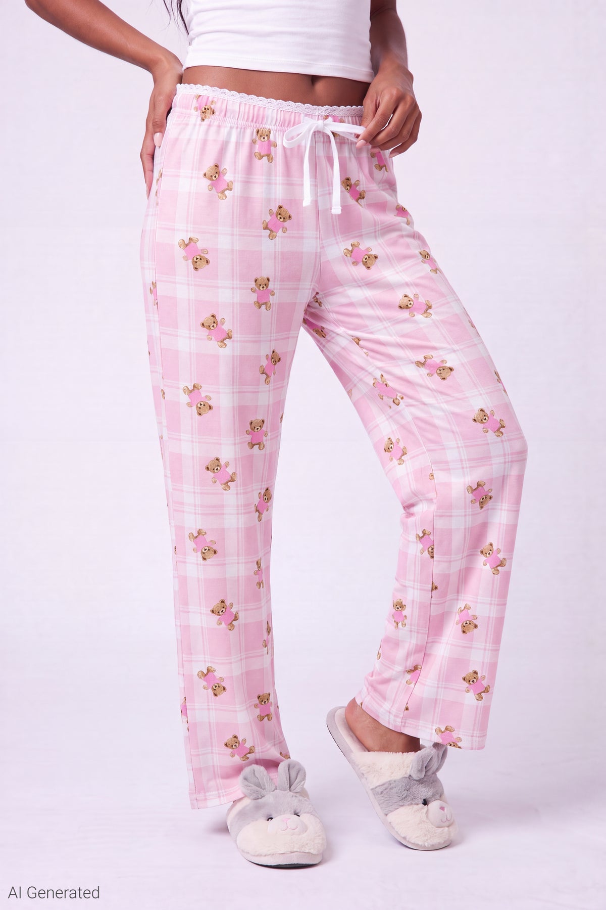 Alt View 3. Lace Trim Printed Pajama Pant - Pink
