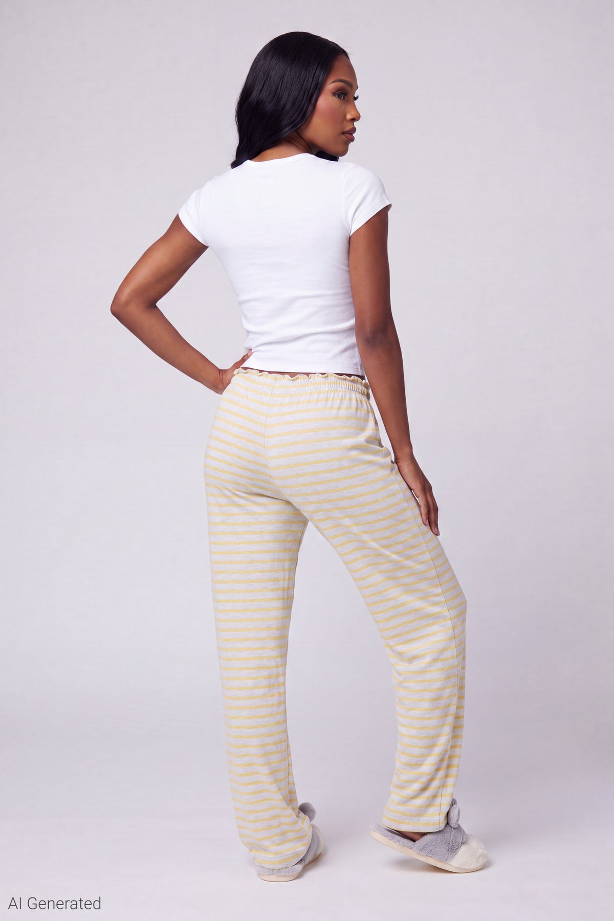 Alt View 2. Lace Trim Printed Pajama Pant - Yellow