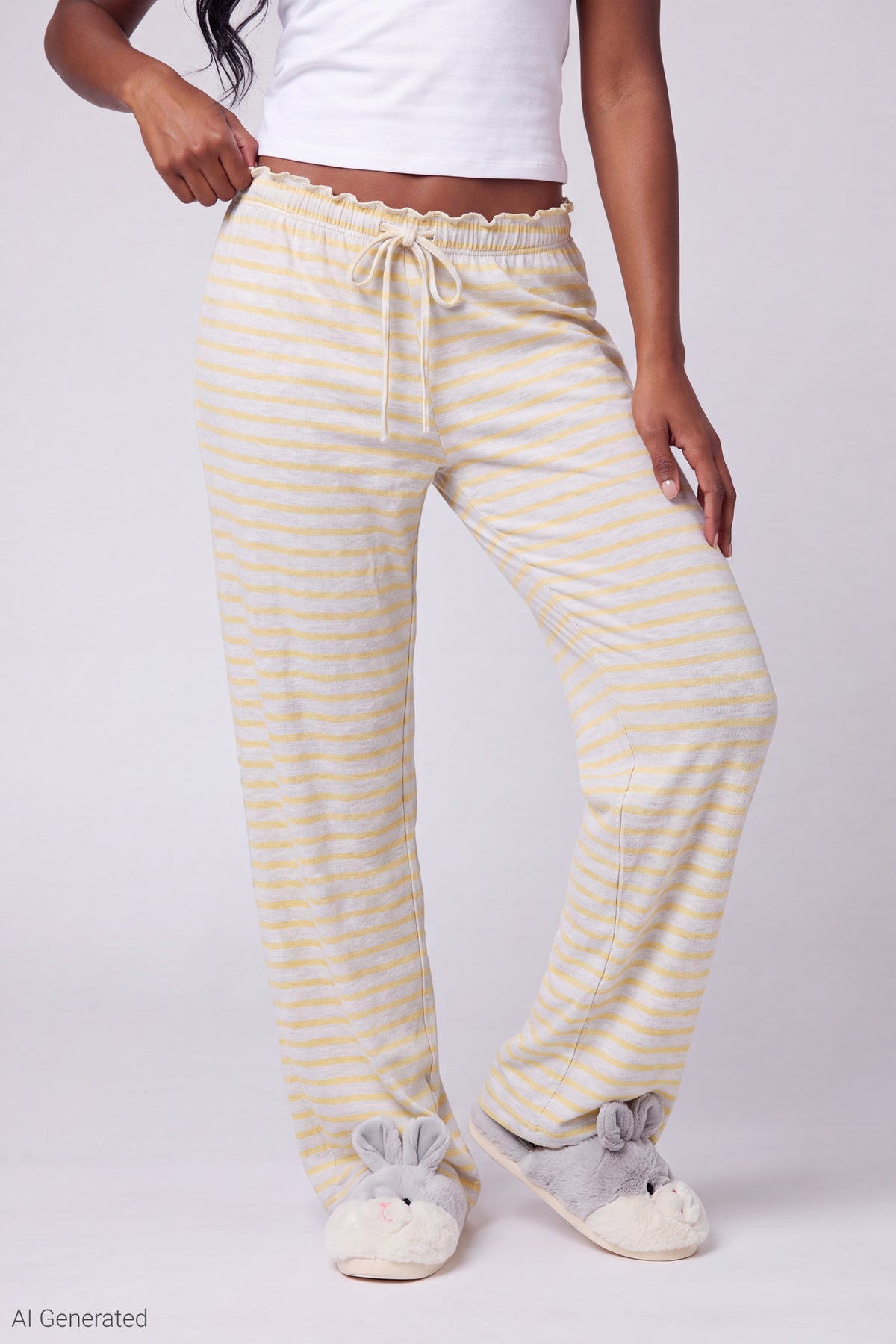 Alt View 3. Lace Trim Printed Pajama Pant - Yellow
