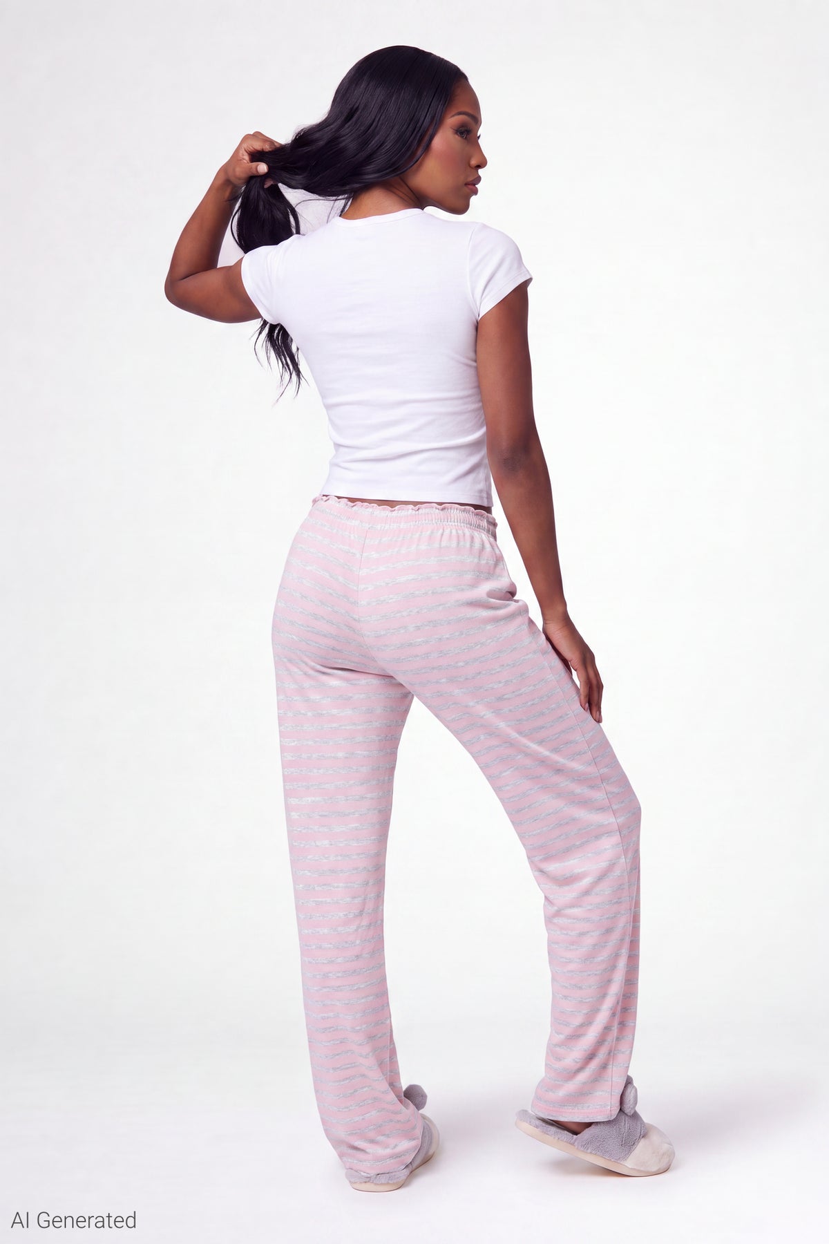 Alt View 2. Lace Trim Printed Pajama Pant - Light Pink
