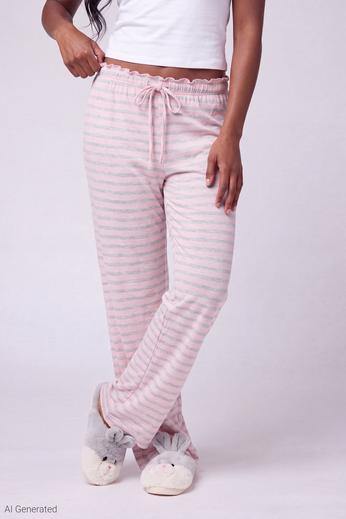 Alt View 3. Lace Trim Printed Pajama Pant - Light Pink