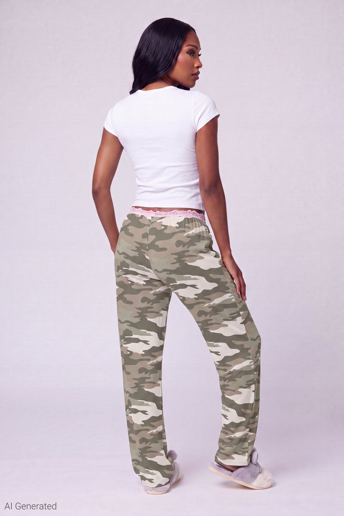 Alt View 2. Lace Trim Printed Pajama Pant - Camouflage