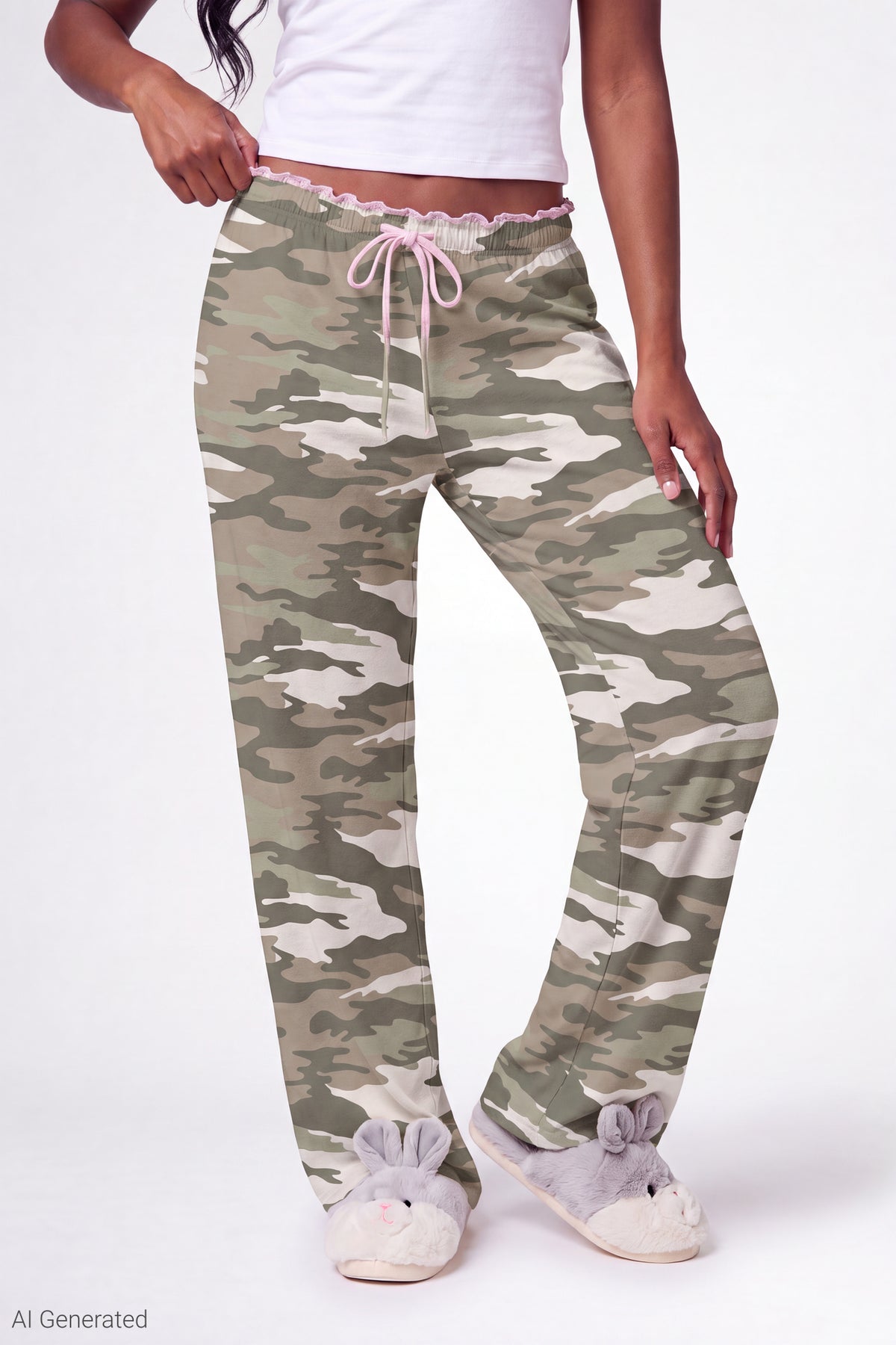 Alt View 3. Lace Trim Printed Pajama Pant - Camouflage