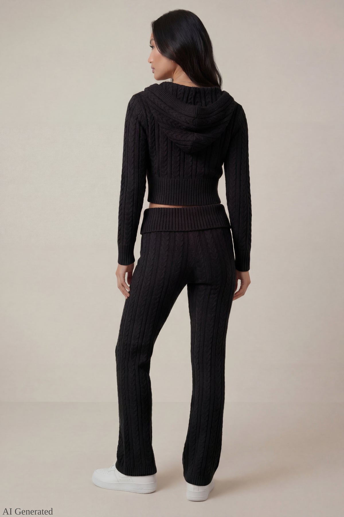 Alt View 3. Cable Knit Flare Pant - Black