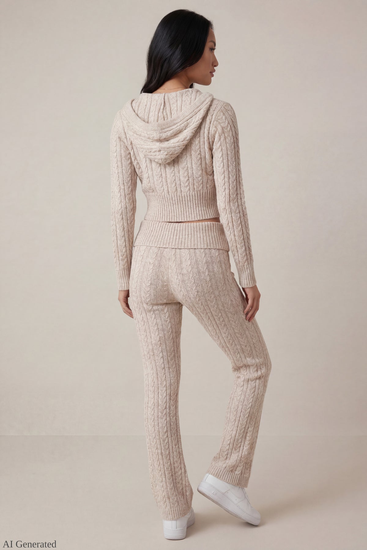 Alt View 3. Cable Knit Flare Pant - Oatmeal